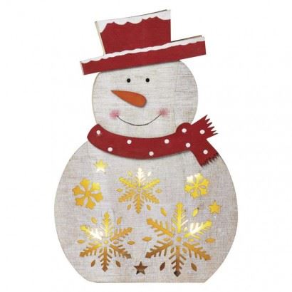 LED vánoční sněhulák dřevěný, 30 cm, 2x AA, vnitřní, teplá bílá, časovač DCWW07