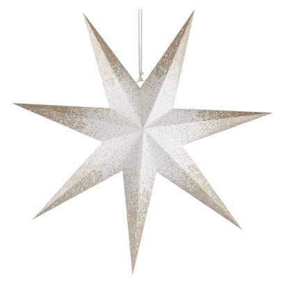 Vánoční hvězda papírová závěsná se zlatými třpytkami na okrajích, bílá, 60 cm, vnitřní, 1550005008