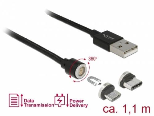 Delock Magnetický USB datový a napájecí kabelový set pro Micro USB / USB Type-C™ černý 1,1