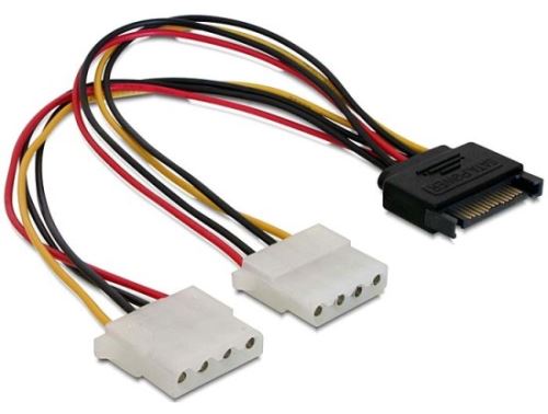 Delock Power Adapter SATA 15-pin samec na 2x Molex 4-pin samice, 20cm