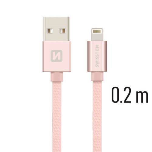 SWISSTEN kabel USB Lightning textilní 0,2m 3A růžová