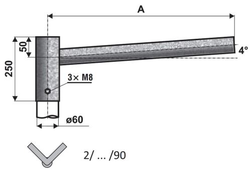 AK VÝLOŽNÍK UD 2/60- 750/90, ROVNÝ, 2 RAM., 90ST NA PRŮM.60/60MM, ŽÁR.ZINEK