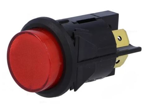 Vypínač tlačítkový, d = 23 mm, 12V 16A, červený, 4 kontakty, OFF-ON bez aretace