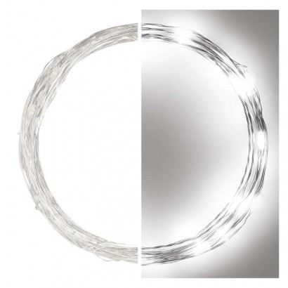 LED vánoční nano řetěz stříbrný, 4 m, venkovní i vnitřní, studená bílá, časovač D3AC02
