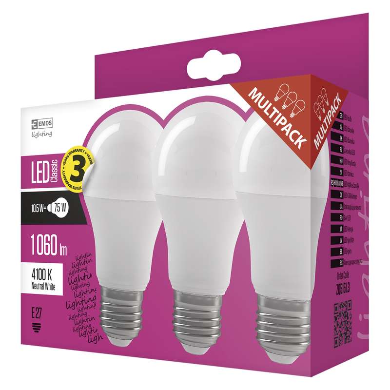 LED žárovka Classic A60 / E27 / 10,7 W (75 W) / 1 060 lm / neutrální bílá, 1525733414