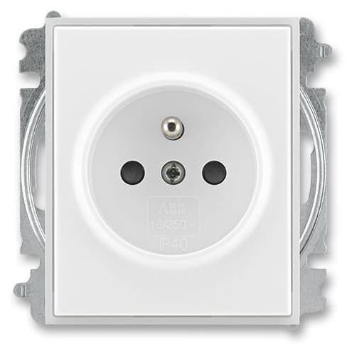 ABB TIME, ELEMENT 6619E-A06357 01 ZÁSUVKA JEDNONÁSOBNÁ S OCHRANNÝM KOLÍKEM S CLONKAMI BÍLÁ