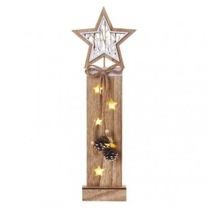 LED dekorace dřevěná – hvězdy, 48 cm, 2x AA, vnitřní, teplá bílá, časovač DCWW10