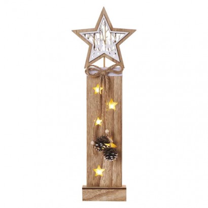 LED dekorace dřevěná – hvězdy, 48 cm, 2x AA, vnitřní, teplá bílá, časovač, 1550000061