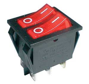 Přepínač kolébkový  2x(2pol./3pin) ON-OFF 250V/15A pros. červený