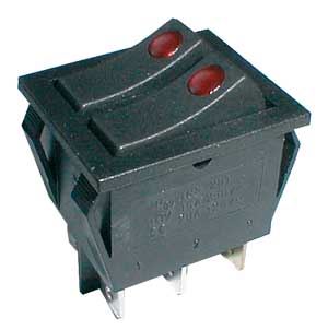 Přepínač kolébkový  2x(2pol./3pin) ON-OFF 250V/15A pros. bod R